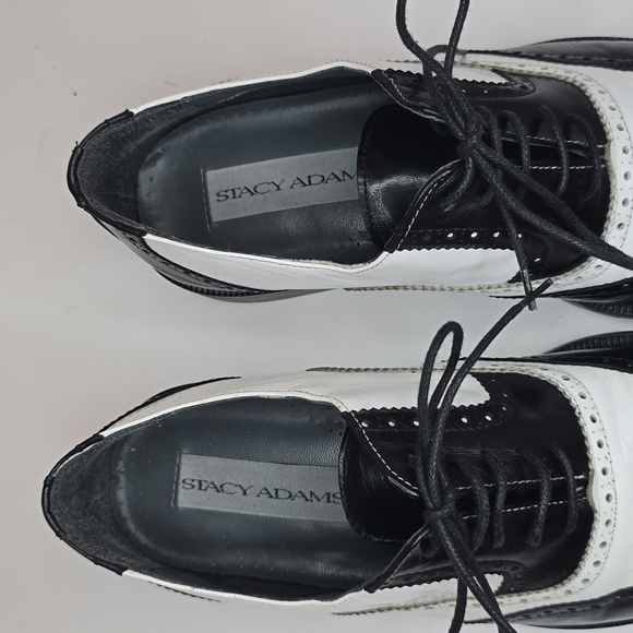 Stacy Adams Black and White Wingtip Brogue Leather Oxfords - Picture 11 of 14